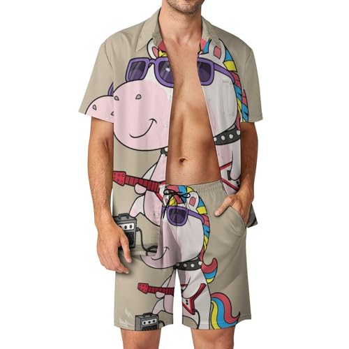 Ensemble short et chemise hawaïenne boutonnée homme Licorne Rock XL