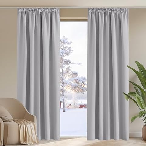 PONY DANCE Thermal Blackout Curtains, Silver Grey Cover