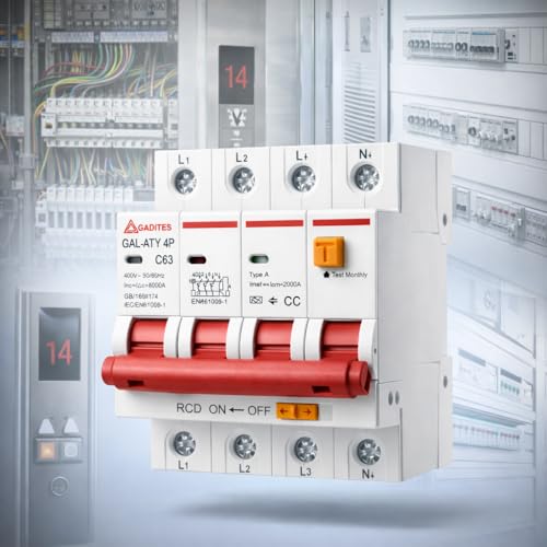 Image of RCBO 4 Pole TYPE A 63A 30mA | 3 Phase + Neutral Residual Current Circuit Breaker with Overload & Short Circuit Protection | AC + DC Leakage | DIN Rail Mount (3 PHASE 63AMPS)