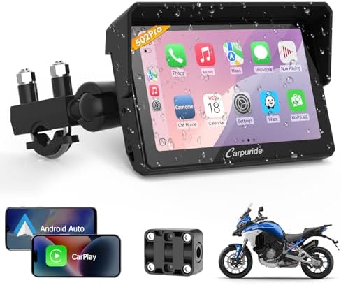 Carpuride W502PRO CarPlay Motorrad Navi 5" Android Auto Dual Bluetooth | Kabelloses CarPlay, Intercom, Musik teilen, Equalizer, GPS-Navigation und wasserdichtes Display für Motorrä