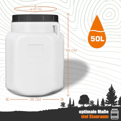 FIXKRAFT Weithalsfass Futtertonne Hund Gärfass Lebensmittelbehälter mit Deckel Kanister Lebensmittelecht Futter Tonne Pferd Mostfass (Weiß, 50 Liter)