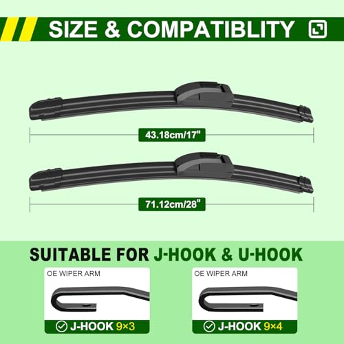 Image of QUALITY 28in + 17in Premium All-Season Windshield Wiper Blades for Original Equipment Replacement(Set of 2) | Replacement Original Equipment,Quiet Rubber, All-Weather Streak & Chatter-Free(Set of 2)