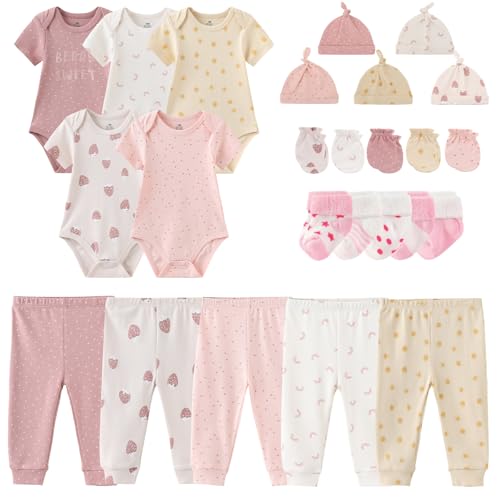 Image of MAMIMAKA Newborn Layette Gift Set Bodysuits Pants for Baby Girl and Boy 24 Piece 100% Cotton Essentials and Accessories