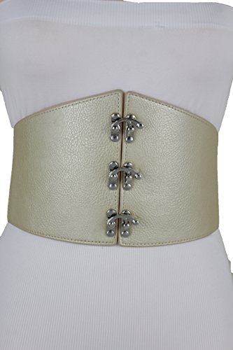 TrendyFashionJewelry Women Corset Belt High Waist Wide Elastic Waistband S M Champagne Gold Beige3