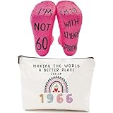 BAHME 2 Pcs Regalo de Cumpleaños Ideal para Mujeres, Neceser 60 Cumpleaños, Cumpleaños para Esposa, Incluye Bolsa de Maquillaje y Calcetines de Cumpleaños para Mujeres (1966-60 años)
