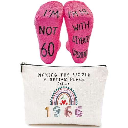 BAHME 2 Pcs Regalo de Cumpleaños Ideal para Mujeres, Neceser 60 Cumpleaños, Cumpleaños para Esposa, Incluye Bolsa de Maquillaje y Calcetines de Cumpleaños para Mujeres (1966-60 años) BAHME 2 Pcs Regalo de Cumpleaños Ideal para Mujeres, Neceser 60 Cumpleaños, Cumpleaños para Esposa, Incluye Bolsa de Maquillaje y Calcetines de Cumpleaños para Mujeres (1966-60 años)