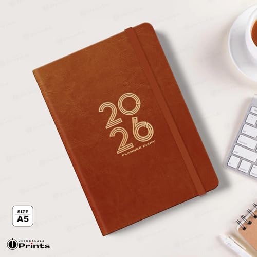 Image of Jhingalala Diaries - Hard Bound Leather Cover 2026 Diary with 365 Dates I Daily Planner Diary 2026 With Calendar | Size A5 15x21 cms (Tan Brown)