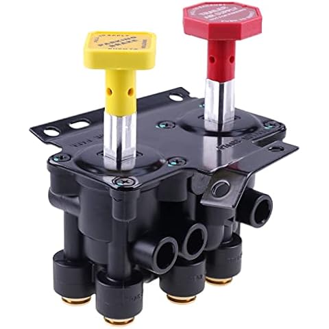 WQSING Dual Manifold Dash Valve KN20619 for Haldex RKN20619 3/8″ Push to Connect 1/4″ Unthreaded Mount Hole Trailer Parking Style B Hand Operated Valve Compatible with Volvo 20560009 85123221 20523171 Cover