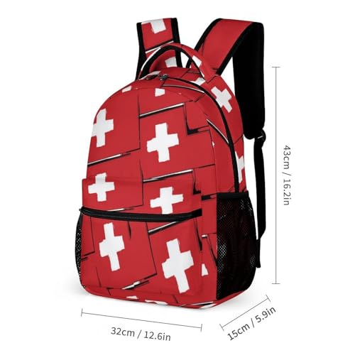 Switzerland Flag Or Banner Cute Backpacks Set Lightweight Lunch Bag Aesthetic Pencil Cases for Travel Work2