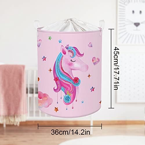 45L Adorable Pink Unicorn Laundry Basket Waterproof Round Children Storage Basket for Toy Clothes