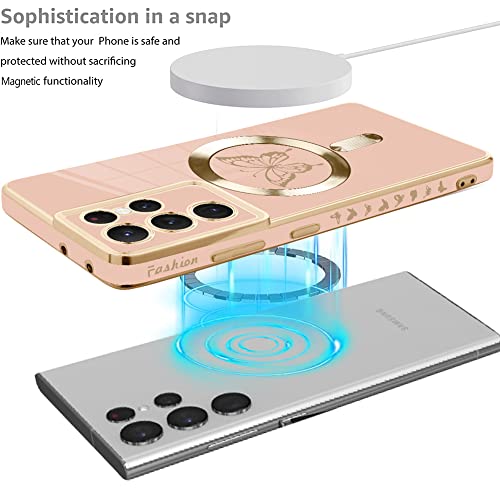 Fiyart Magnetic Case For Samsung S21 Ultra Compatible With Wireless Charging,Cute Butterfly Phone Case With Camera Lens Protection For Women Girls Men For S21 Ultra 6.8"- Pink #TOP2