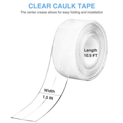 Image of Clear Caulk Tape Self Adhesive Waterproof, Transparent Kitchen and Wall Sealing Tape, Bathroom Sealant Strip for Toilet, Bath Tub, Sink, Shower (Clear,1.5 inch x10.5Ft)