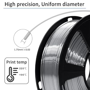 GIANTARM Silk Metallic Silver PLA 3D Printer Filament 1kg Spool, 1.75mm Dimensional Accuracy +/-0.03mm, 1080 Feet per Roll, Vacuum Packaging — photo 3 of 6