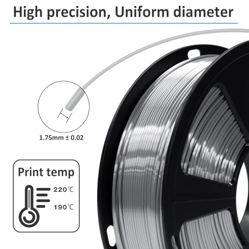GIANTARM Silk Metallic Silver PLA 3D Printer Filament 1kg Spool, 1.75mm Dimensional Accuracy +/-0.03mm, 1080 Feet per Roll, Vacuum Packaging - Thumbnail 3