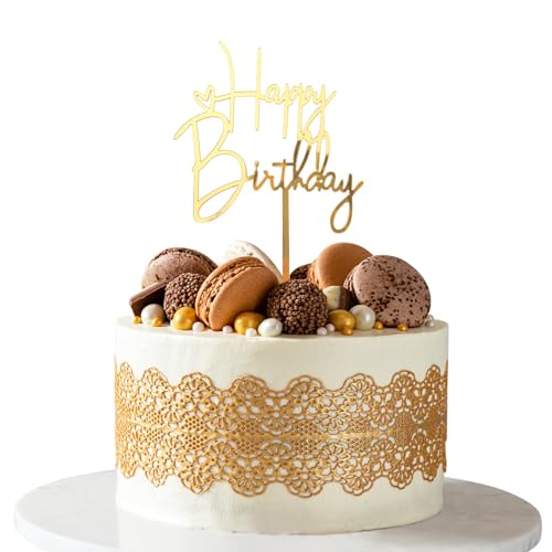 Koboko Happy Birthday Tortendeko Gold, Acryl Tortendeko Geburtstag, Happy Birthday Cake Topper, Kucâ€¦ – Miniatur