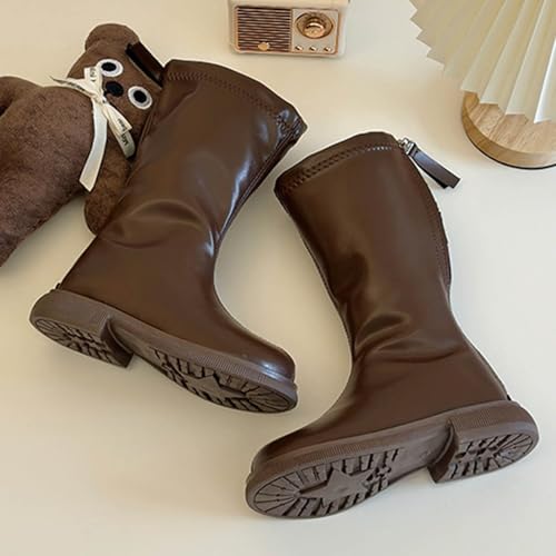 Kids Girls Riding Boots Side Zipper Non-𝐒lip Round Toe Leather Boots Halloween Party Princess Dress Shoes4