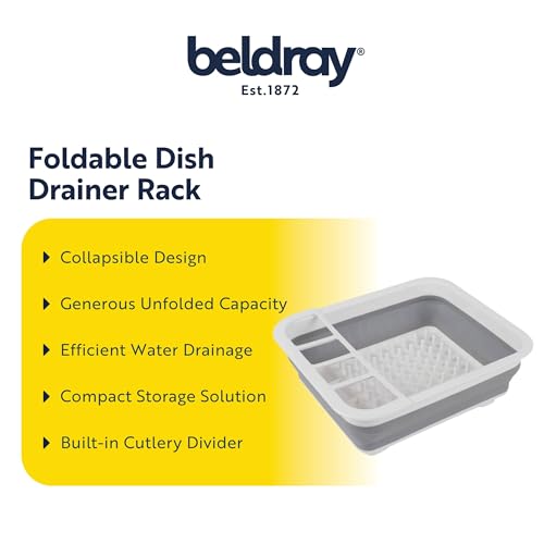 Beldray Foldable Dish Drainer with Cutlery Divider - Space-Saving Plastic Sink Drying Rack for Caravans and Motorhomes - Easy to Clean, Grey - Image 2