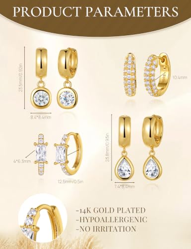 GEORGE-SMITH Trendy 3 Pairs Gold Earrings for Women Small Chunky CZ Hoops - image 5