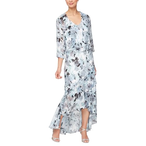 Alex Evenings womens Sleeveless Printed Chiffon Midi Spring/Summer Mother of the Bride Dress With Jacket & High-low Hemline