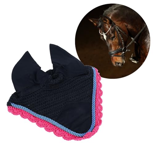 Capa de orelha de cavalo elegante acabamento vermelho respirável capa de orelha de crochê à mão para