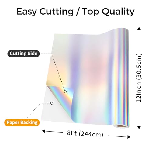 Image of IModeur Holographic Permanent Vinyl - 12 inch x 8 FT Permanent Adhesive Vinyl Roll for Cup Deco, Party Decoration, Sticker.