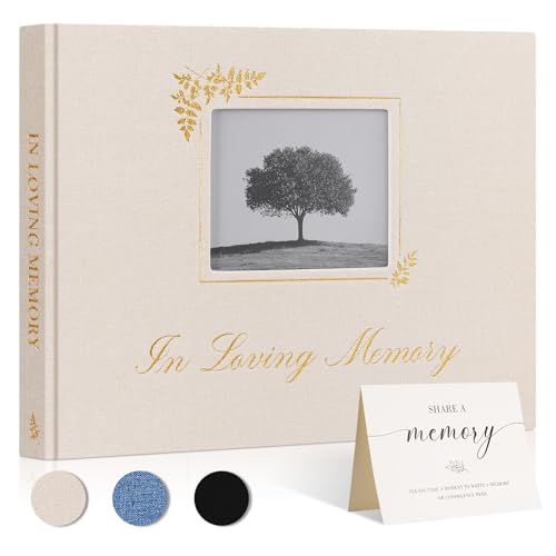 Image of Lanpn Funeral Guest Book for Memorial Service, in Loving Memory Book for Funeral with Table Sign, Funeral Favors Sign in Books with Open Window for Guests Celebration of Life Guest Book, Beige