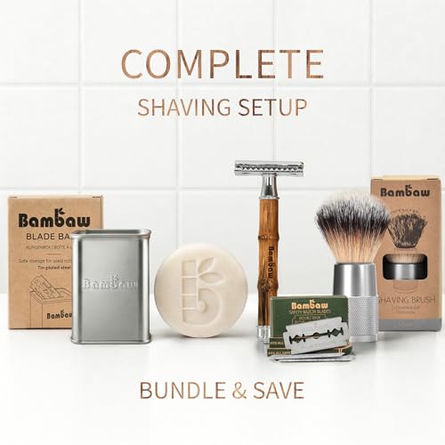 Image of Bambaw Double Edge Safety Razor for Women & Men, Double Edge Razors with 5 Blades, Reusable Single Blade Razor, Eco-Friendly & Plastic Free - Slim Bamboo Silver