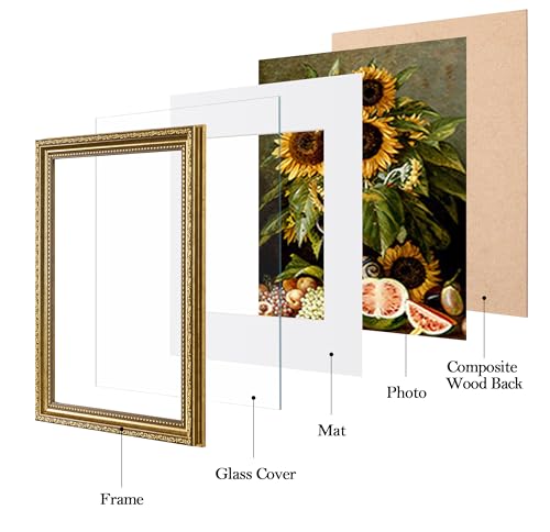 Image of eletecpro 9x12 Vintage Picture Frame, Glass Cover, Gold, 2-Pack | Display Photo 6x8 with Mat or 9x12 without, Horizontal or Vertical, Tabletop or Wall Decor