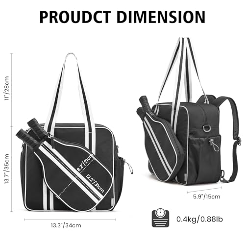 G4Free Pickleball Bag, Pickleball Tote Bag with Shoe Compartment for Women Men, Waterproof Paddle Bag with Large Capacity for Multiple sports (Black) — view 5