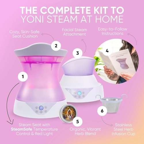 Image of Yoni Steam Seat Set for Feminine Wellness & Self-Care - Vaginal Steamer with SteamSafe Temperature Control & Near Infrared & Red Light Therapy - V Steam at Home Kit with Yoni Herbs for Steaming