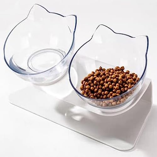 Tevimpeya Transparent Cat Bowls with Raised Stand 15ยฐ Tilted Elevated Cat Food Water Bowl Double Feeding Bowls