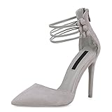  SCARPE VITA Spitze Damen Pumps High Heels Party Wildleder-Optik Schuhe 154220 Grau 36