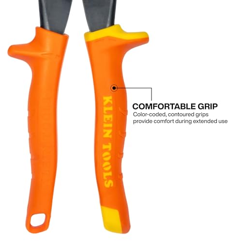 Image of Klein Tools 1302S Aviation Tin Snips, Straight, Long Cut, Heavy Duty Metal Cutting Shears with Forged Steel Blade