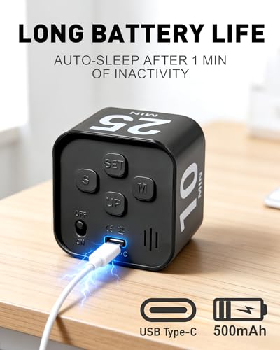 Image of Pomodoro Timer Cube for Productivity - 5 /25 /10 /50 Minutes Preset, Digital Gravity Sensor Desk Visual Timer for ADHD, Silent Mode, Ideal for Office, Study, Kitchen & Kids