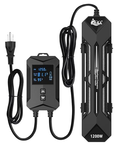 AQQA Aquarium Heater 800W/1000W/1200W/1400W Fish Tank Heater with LED Digital Display 110-120V Submersible No Pond Heaters with Overheat & Dry-Out Protection for Freshwater & Saltwater Tanks (1200W)