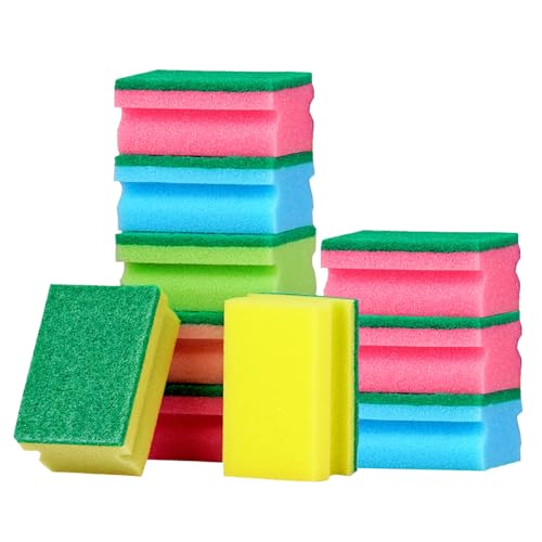 Juego de 10 esponjas para Lavar Platos sin arañazos, Esponja de Limpieza, Esponja de Cocina, de Doble Cara, Estropajo, Estropajo, Esponja para el hogar, con Fieltro y Mango Hueco (Multicolor)