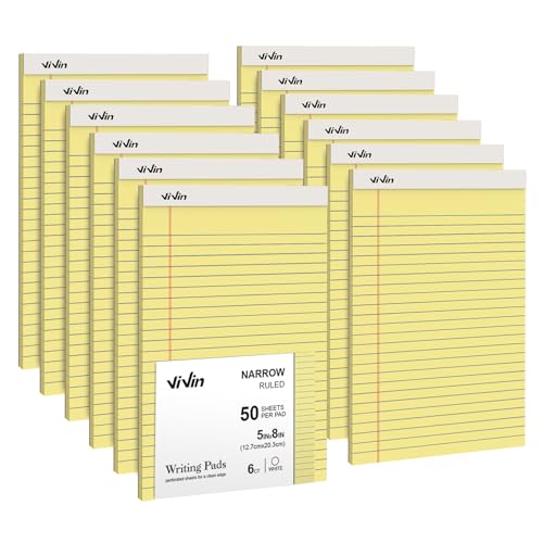 ViVin Blocos legais de 12 x 20 cm, pacote com 12, pautado estreito, 50 folhas por bloco de escrita,