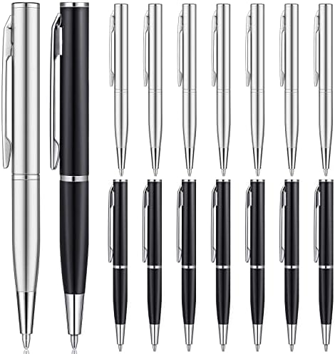 Pack of 16 Mini Metal Pen, Ballpoint Pen, Stainless Steel Pen with Copper Fittings, Ballpoint Pen, Small Personalised Pens for Signature Calligraphy, Executive Business Passport (Silver, Black)