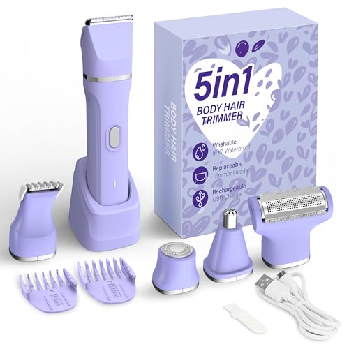 KINGTEE 5-in-1 Electric Bikini Trimmer for Women – IPX7 Waterproof Shaver, Cordless Body & Facial Razors for Women, Ceramic Blades, USB-C Rechargeable, Painless Hair Removal Kit (Rose Pink)