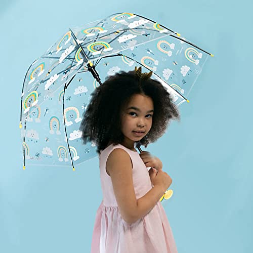 Mrtlloa Kids Rainbow Clear Bubble Umbrella, Toddler Grip Curved Handle Stick Rain Umbrella #TOP2