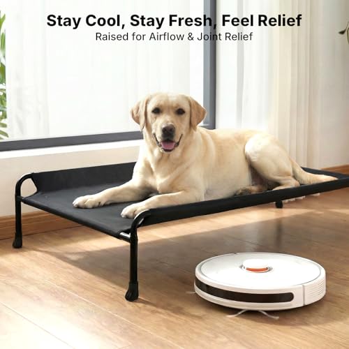 Veehoo Outdoor Dog Bed, Raised Dog Beds for Large Dogs, Elevated Dog Bed with Headrest, Washable Cooling Pet Cot with Non-Skid Feet, Breathable Pet Hammock for Indoor or Camping, 41", Black by Veehoo - Image 3