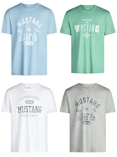 MUSTANG Tshirt Herren Baumwolle Regular Fit 4er Pack Set Rundhals Kurzarm Sommer Tee Shirt Logoprint Größe:5XL Farbe:Farbmix (P22)
