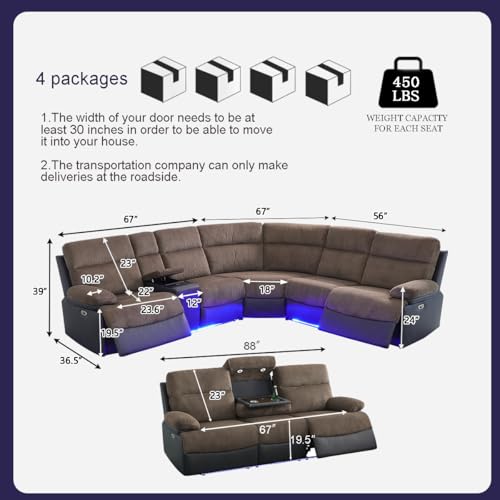 Image of Power Recliner Sectional Sofa Set with LED Lights, Living Room Furniture Sets, L Shaped Reclining Sectional Couch and 3 Seats Sofa, Corduroy Couch with Coffee Table /Storage for Living Room
