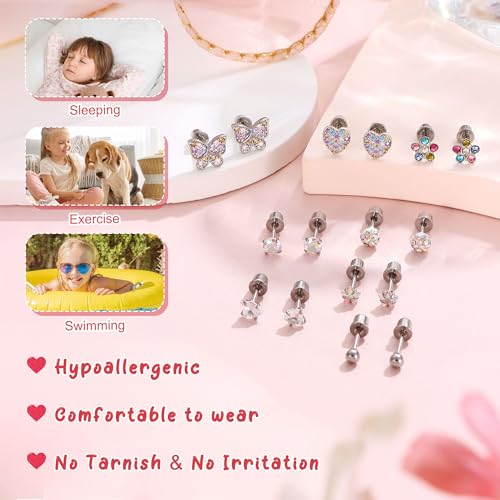 Jstyle Hypoallergenic Earrings for Girls Women Surgical Stainless Steel Stud Earrings for Sensitive Ears Flat Screw Back Earrings Set Cute Girls Kids Earrings Toddler Earrings Jewelry for Teen Girls4
