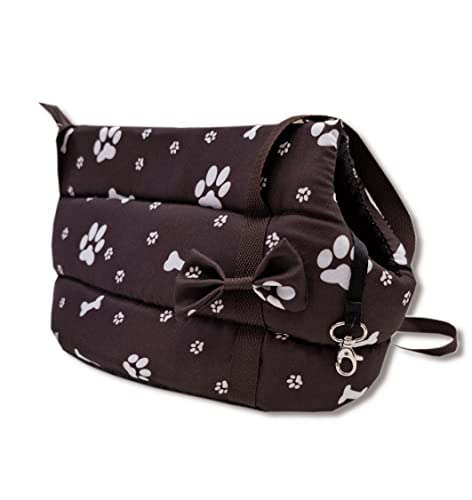 Odolplusz Elegante bolsa de transporte para perros/gatos, lavable - Pequeña/Mediana/Mediana, XS, S, L, M/M, bolso de transporte para gatos (color marrón con patas) Cover