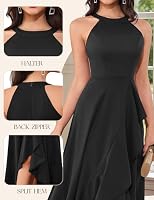 Neckholder Abendkleid Damen Lang für Hochzeitsgast Vokuhila LM08 Black S – Ansicht 6