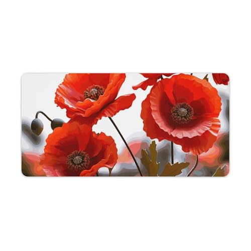 Poppy Flowers Vivid Petals Desk Mat Non-Slip Laptop Writing Pad Large Keyboard Mousepad with Rubber Base 23.6" X 11.8" Desk Protector Mat for Computer, Work, Gaming