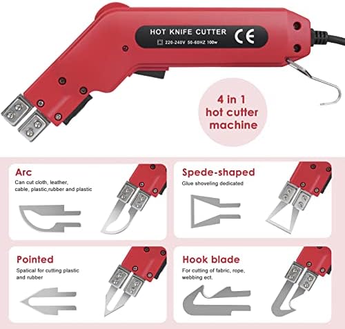 Pakuyi Electric Hot Knife 220V/100W 4 in 1 Hot Cutter Pro Foam Styrofoam Rope Cutter Kit for Webbing Non-Woven Fabric Leather Canvas Plastic Acrylic