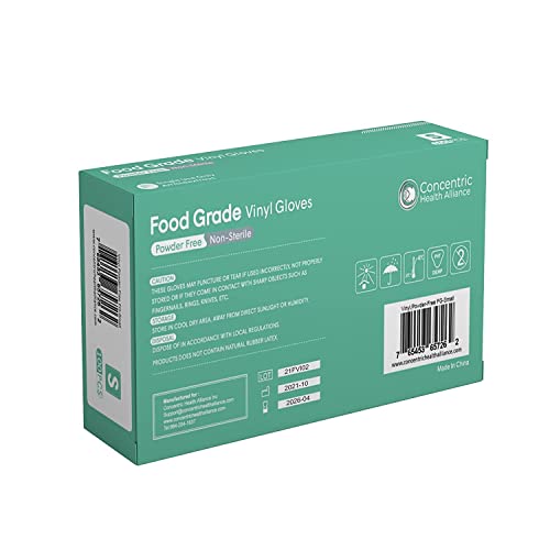 Concentric Food Grade Disposable Vinyl Gloves (Box Of 100 - Small) - Powder Free, Latex Free - Food Preparation, Service Industry Or General Use — Waterproof Synthetic Single Use Gloves, 3Mil Thick #TOP1