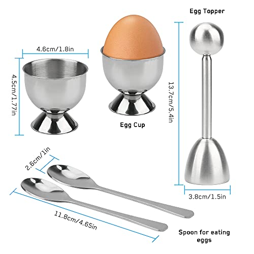 Lybile Egg Cracker Topper Set Soft Hard Boiled Egg Opener Stainless Steel Egg Cutter Eggs Shell Separator Set Include 2 Cup 2 Spoon 1 Egg Topper Remover For Breakfast Kitchen Tool #TOP1